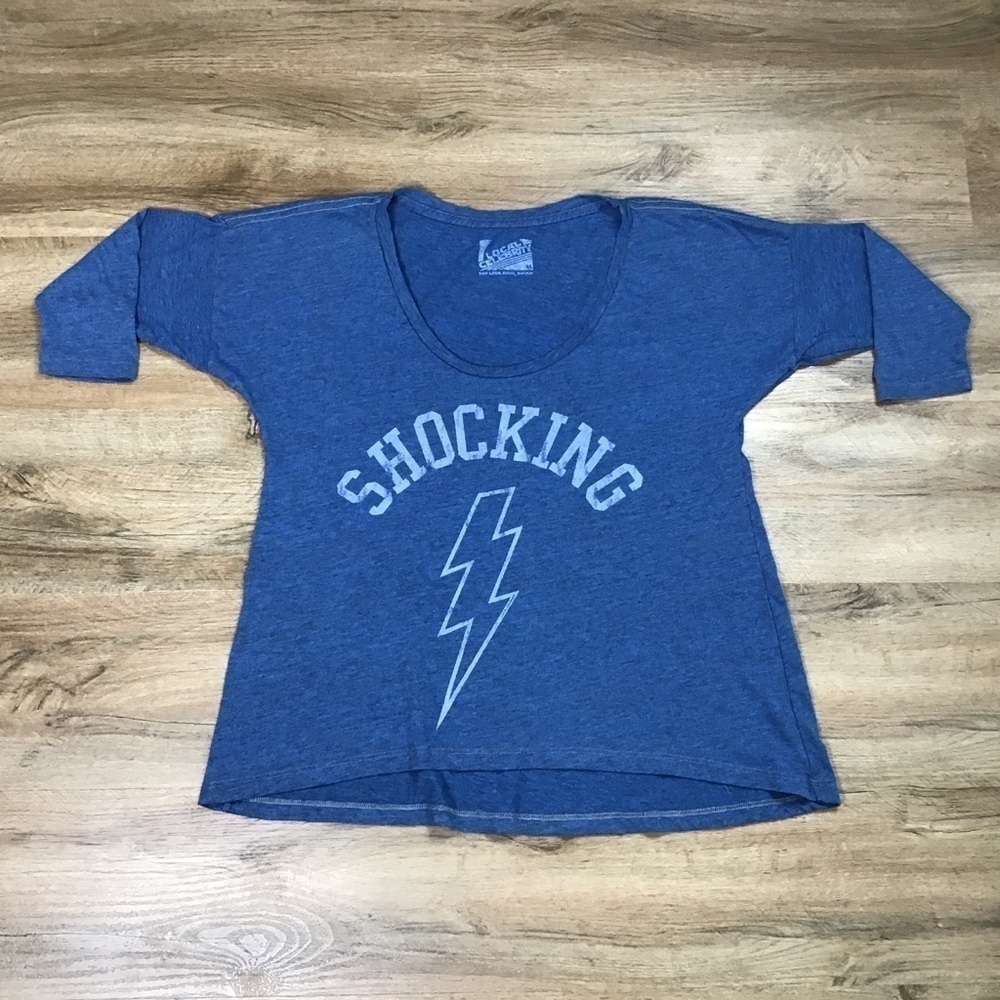 LOCAL Celebrity Shirt Size M Graphic Shocking Bolt Soft Knit Blue